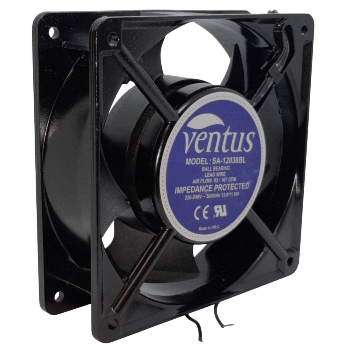 SA-12038BL, 120x120x38mm 220-240VAC 13.8-11.8W Metal Fan