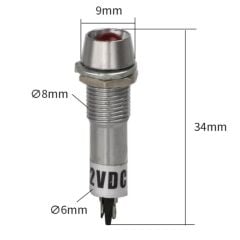 AF225-12K, 12VDC 8mm Sinyal Lambası (Kırmızı)