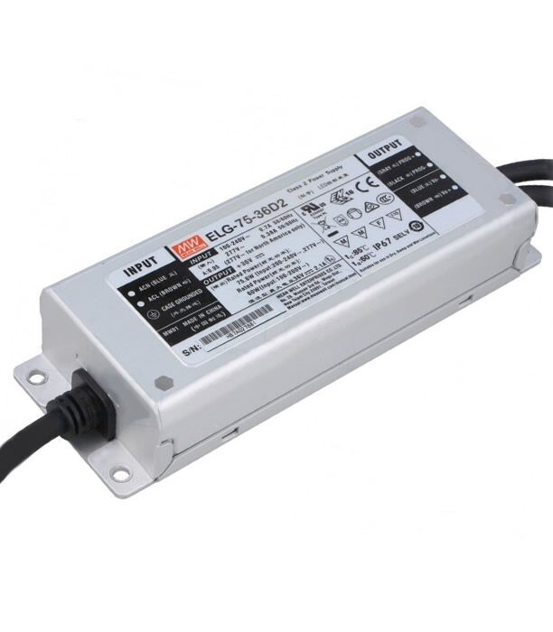 ELG-75-36D2, 36VDC 2.10A 75W Zaman Ayarlı Dimedilebilir LED Sürücü, Mean Well