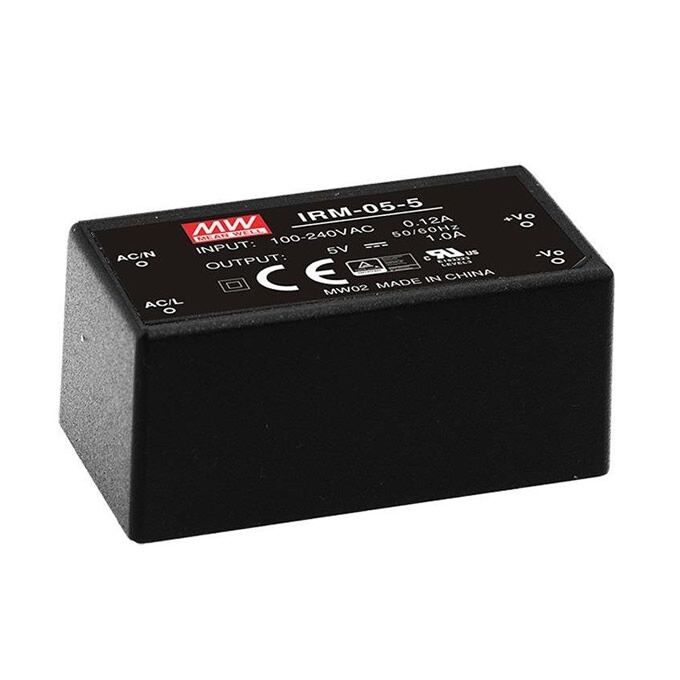 IRM-05-12, 12VDC 5W 0.42A PCB Tip AC/DC, Mean Well