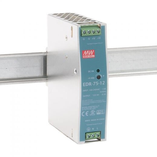 EDR-75-12, 12VDC 6.3A Ray Montaj Güç Kaynağı, Mean Well