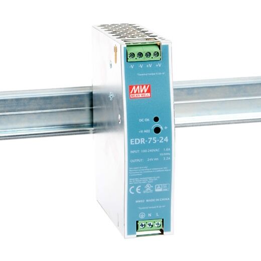 EDR-75-24, 24VDC 3.2A Ray Montaj Güç Kaynağı, Mean Well