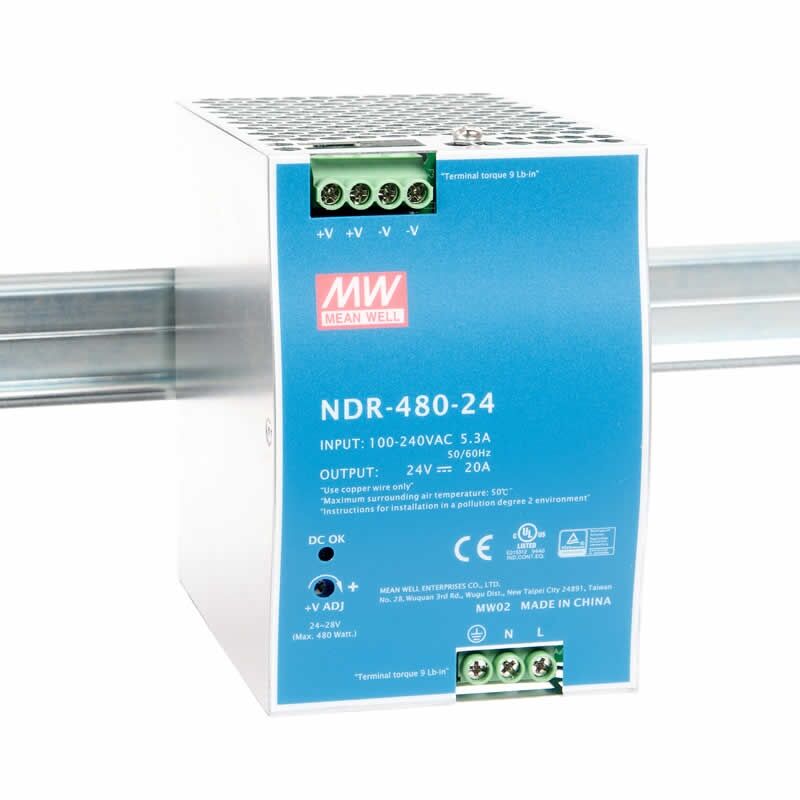 NDR-480-24, 24VDC 20.0A Ray Montaj Güç Kaynağı, Mean Well