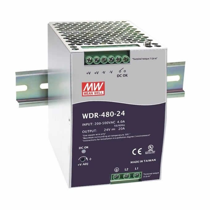 WDR-480-24, 24VDC 20.0A Ray Montaj Güç Kaynağı, Mean Well