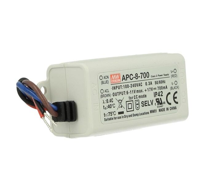 APC-8-700, 700mA 8W Sabit Akım LED Sürücü, Mean Well