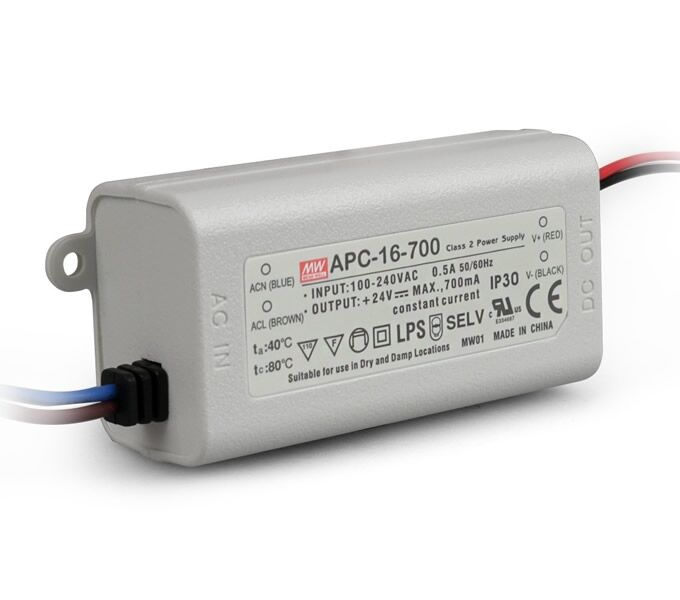 APC-16-700, 700mA 16W Sabit Akım LED Sürücü, Mean Well