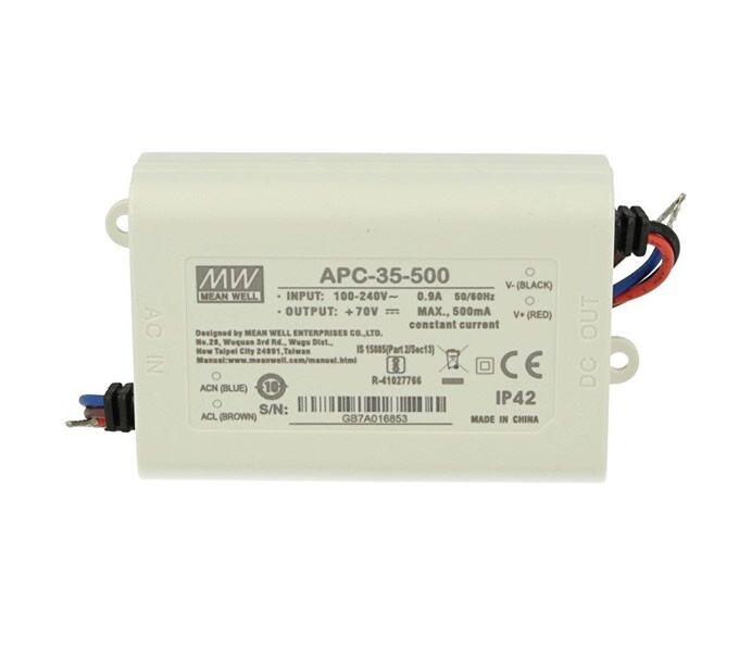 APC-35-500, 500mA 35W Sabit Akım LED Sürücü, Mean Well
