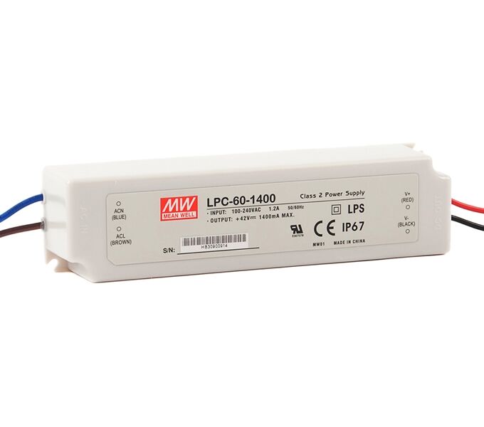LPC-60-1400, 1400mA 60W Sabit Akım Ekonomik LED Sürücü, Mean Well