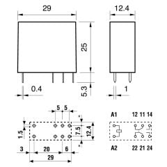 Finder 40.52.7.024.0000, 24VDC 8A DPDT Röle