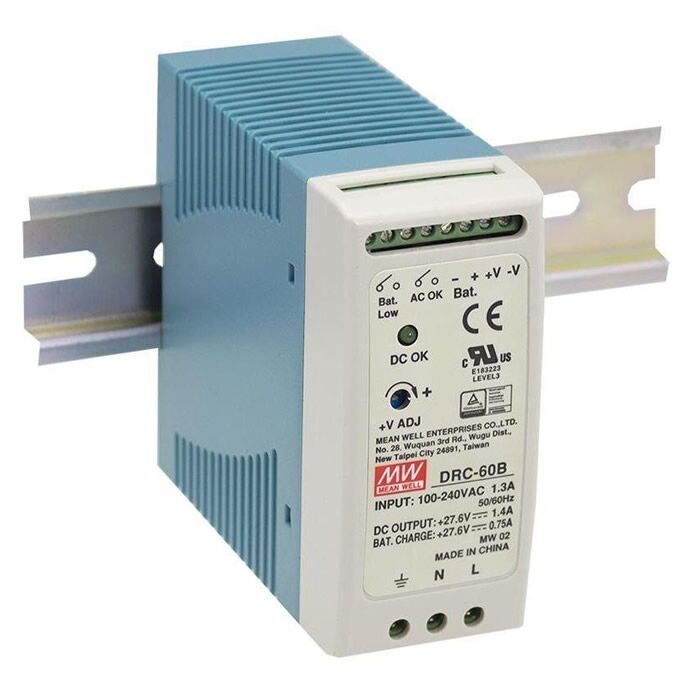 DRC-60B, 27.6V UPS Fonksiyon Ray Tipi Akü Şarj, Mean Well