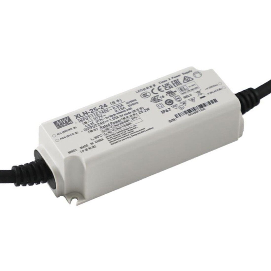 XLN-25-24, 24VDC 1.05A 25W IP67 Sabit Voltaj LED Sürücü, Mean Well