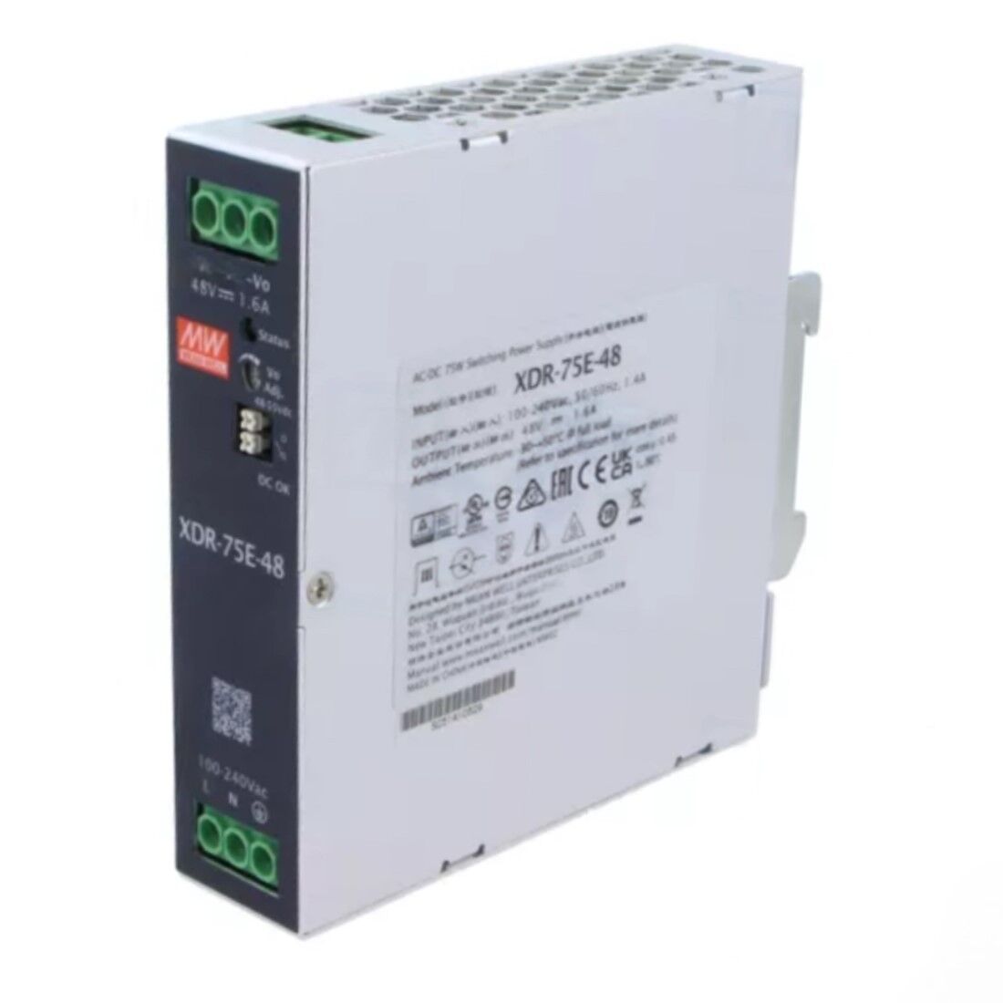XDR-75E-48, 48VDC 1.6A Ray Montaj Güç Kaynağı, Mean Well