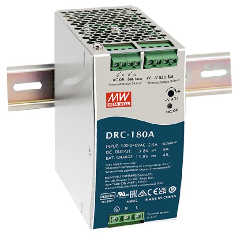 DRC-180A, 13.8V UPS Fonksiyon Ray Tipi Akü Şarj, Mean Well