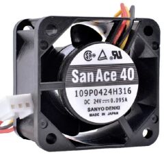 SanAce 109P0424H316, 40x40x28mm 24VDC 0.095A 3 Kablolu Fan