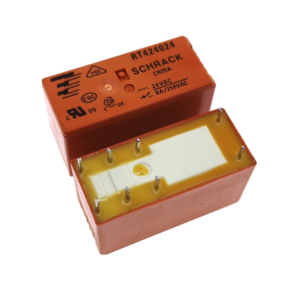 RT424024, 24VDC 8A DPDT (2 Form C) Schrack Röle