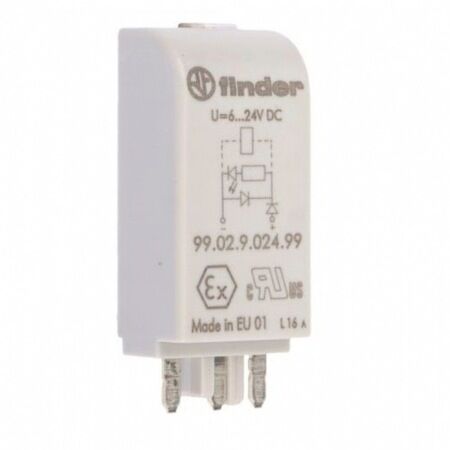 Finder 99.02.9.024.99, 6~24V DC Yeşil Led+Diyot EMC Modül