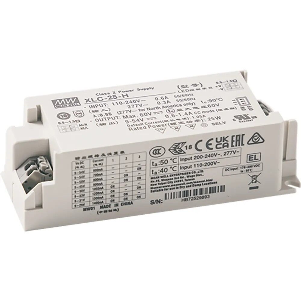 XLC-25-H-B, 300~1050mA Akım Seçilebilir 25W Sabit Güç 3in1 DIM LED Sürücü, Mean Well