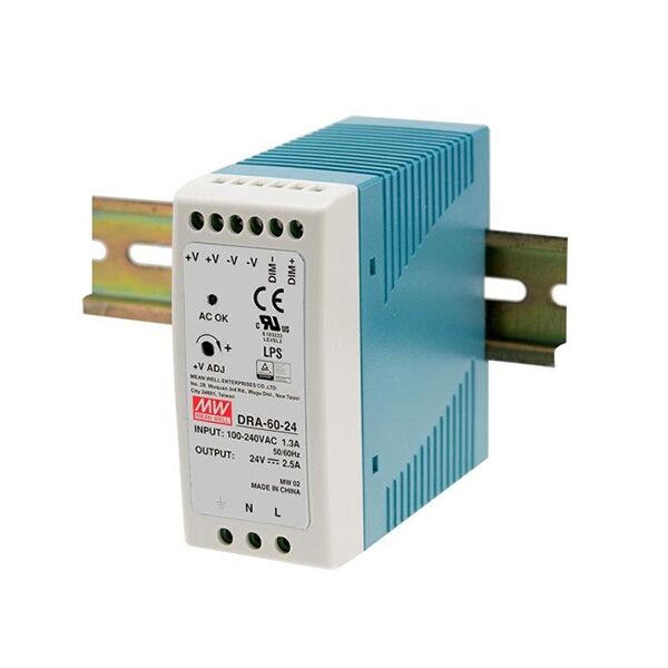 DRA-60-24, 24VDC 2.5A 60W Ray Montaj Güç Kaynağı, Mean Well