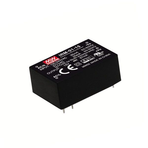IRM-01-3.3, 3.3VDC 1W 0.30A PCB Tip AC/DC, Mean Well