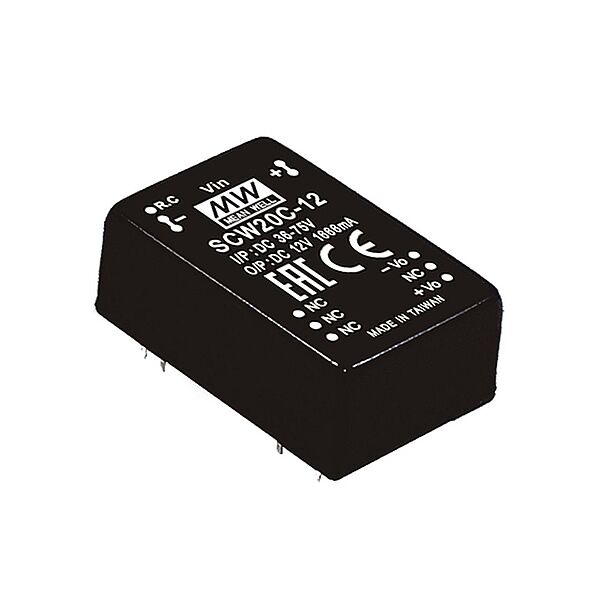 SCW20B-05, 24Vin 5Vout 4000mA 20W DC/DC Konvertör, MeanWell
