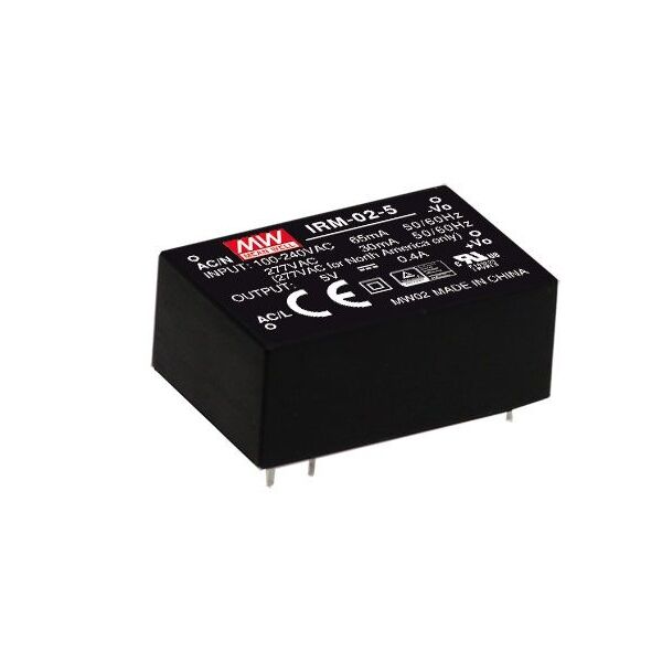 IRM-02-12, 12VDC 2W 167mA PCB Tip AC/DC, Mean Well