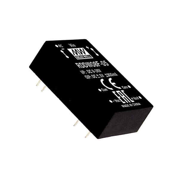 RDDW08G-05, 48Vin ±5Vout ±800mA 8W DC/DC Konvertör, MeanWell