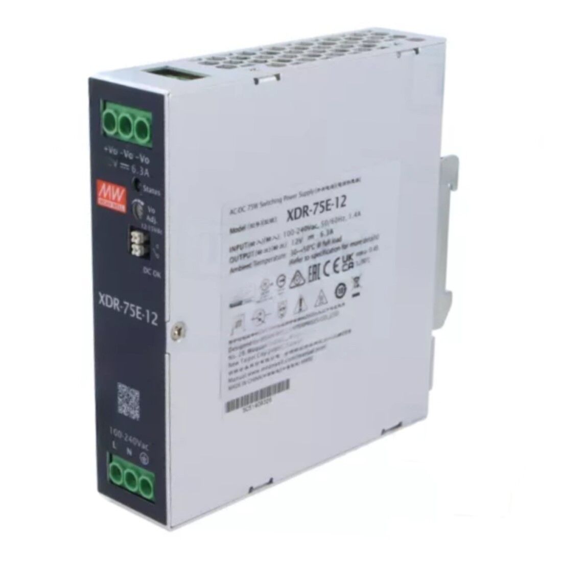XDR-75E-12, 12VDC 6.3A Ray Montaj Güç Kaynağı, Mean Well