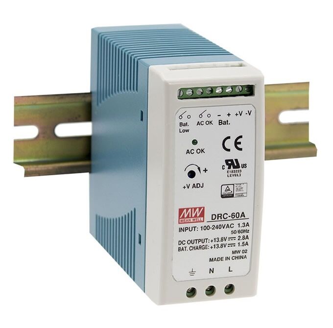 DRC-60A, 13.8V UPS Fonksiyon Ray Tipi Akü Şarj, Mean Well