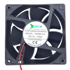 Xmer 12038S12H, 120x120x38mm 12VDC 0.19A (0.50 Max) 2300rpm 2 Kablolu Fan