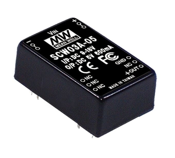 SCW03B-12, 18-36Vin 12Vout 250mA 3W DC/DC Konvertör, Mean Well