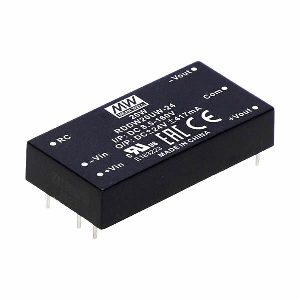 RDDW20UW-24, 8.5~160Vin ±24Vout ±417mA 20W DC/DC Konvertör, MeanWell
