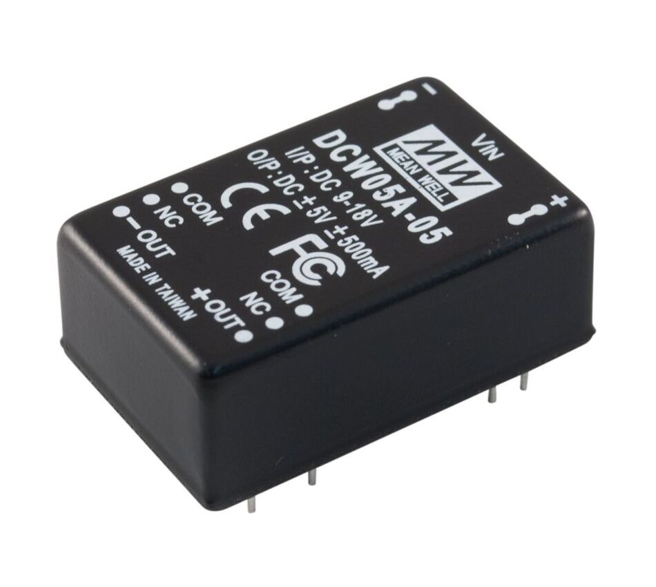 DCW05A-05, 9-18Vin ±5Vout ±500mA 5W DC/DC Konvertör, Mean Well