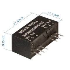SPAN02W8-15, 9-75Vin 15Vout 134mA 2W DC/DC Konvertör, Mean Well