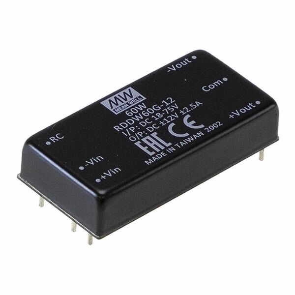 RDDW60G-12, 48Vin ±12Vout ±2.5A 60W DC/DC Konvertör, MeanWell