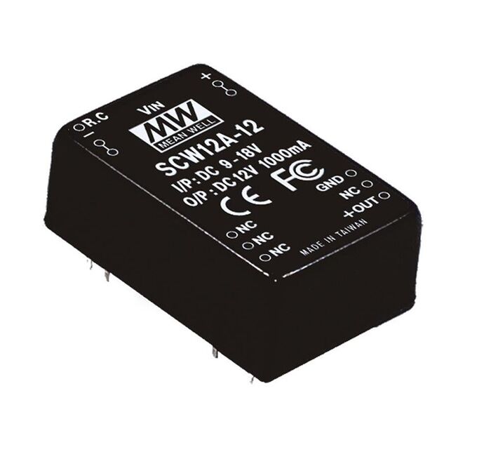 SCW12A-05, 9-18Vin 5Vout 2400mA 12W DC/DC Konvertör, MeanWell