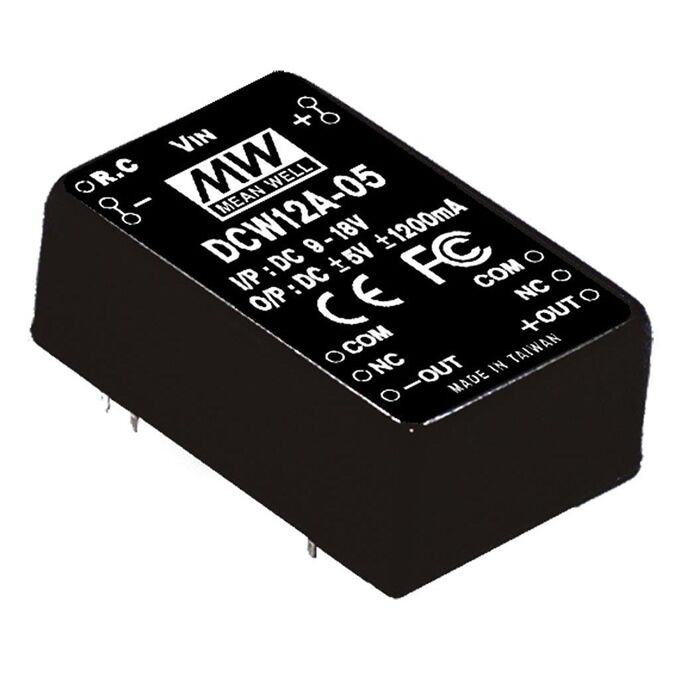 DCW12B-05, 18-36Vin ±5Vout ±1200mA 12W DC/DC Konvertör, MeanWell