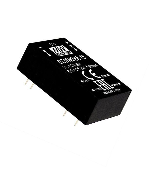 DCWN06B-15, 18-36Vin ±15Vout ±200mA 6W DC/DC Konvertör, Mean Well
