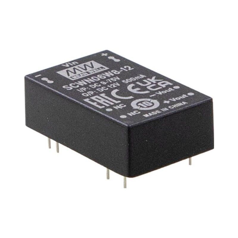 SCWN06W8-12, 9~75Vin 12Vout 500mA 6W DC/DC Konvertör, Mean Well