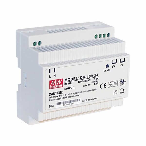 DR-100-12, 12VDC 7.5A Ray Montaj Güç Kaynağı, Mean Well