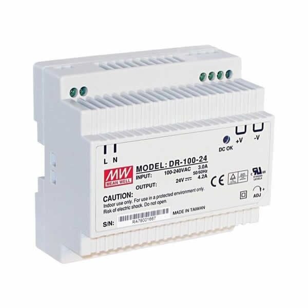 DR-100-24, 24VDC 4.2A Ray Montaj Güç Kaynağı, Mean Well