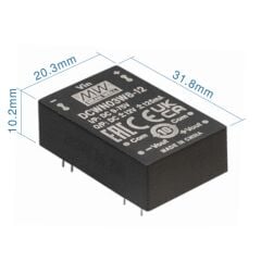 DCWN03W8-05, 9~75Vin ±5Vout ±300mA 3W DC/DC Konvertör, Mean Well