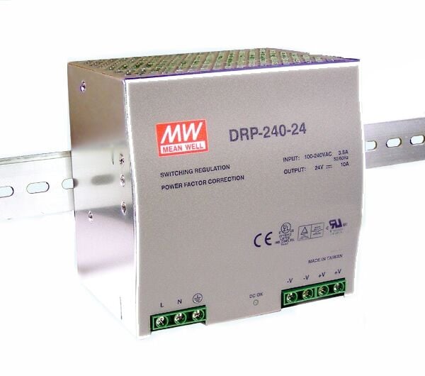 DRP-240-24, 24VDC 10.0A Ray Montaj Güç Kaynağı, Mean Well