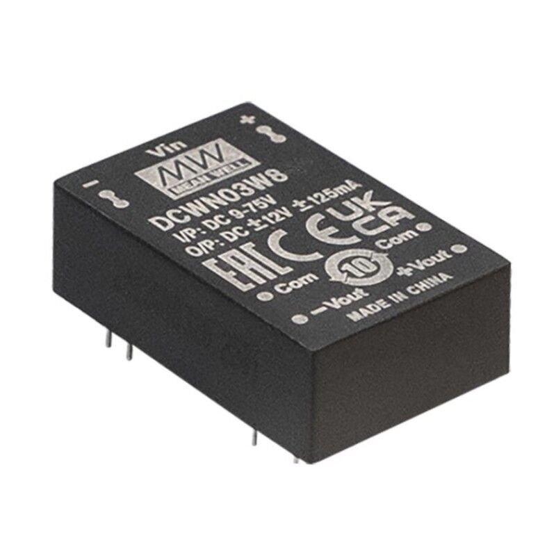 DCWN03W8-12, 9~75Vin ±12Vout ±125mA 3W DC/DC Konvertör, Mean Well