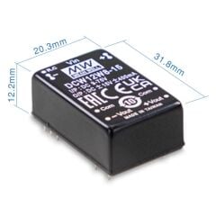 DCW12W8-05, 9~75Vin ±5Vout ±1.2A 12W DC/DC Konvertör, Mean Well