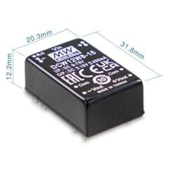 DCW12W8-15, 9~75Vin ±15Vout ±400mA 12W DC/DC Konvertör, Mean Well