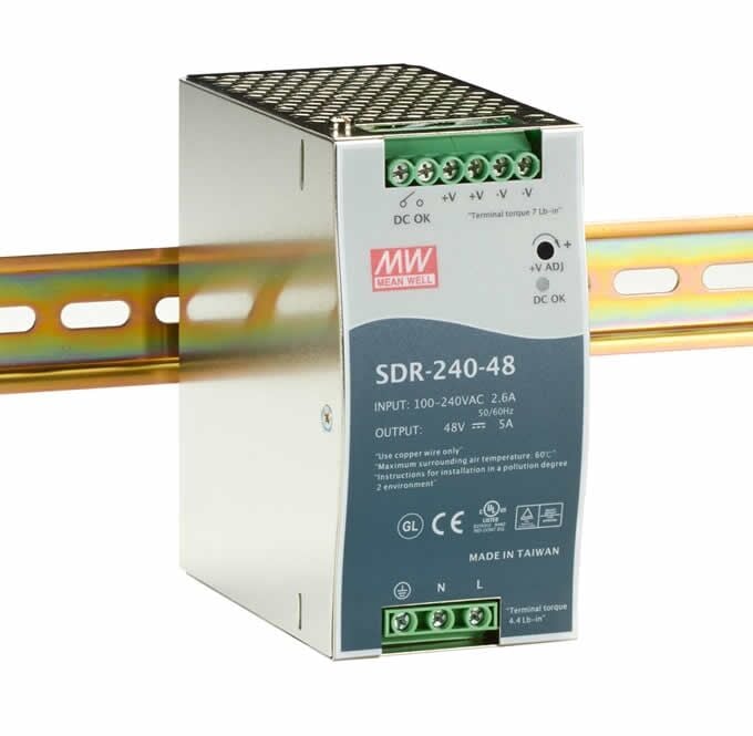 SDR-240-48, 48VDC 5.0A Ray Montaj Güç Kaynağı, Mean Well