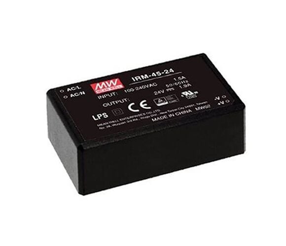 IRM-45-24, 24VDC 45W 1.9A PCB Tip AC/DC, Mean Well