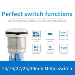 HBDS1-AGQ19F-11/J/S, 19mm 1NO/1NC IP67 Metal Buton