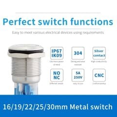 HBDS1-AGQ19F-11/J/S, 19mm 1NO/1NC IP67 Metal Buton